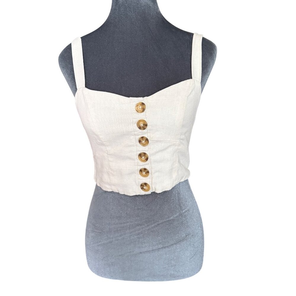 Lottie Moss Womens White Button-Front Cropped Tank Top With Smocked Back
